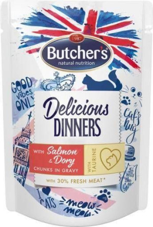 BUTCHER'S Classic Delicious Dinners z łososiem i doradą w sosie 100 g