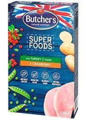 BUTCHER'S Superfoods Treats z indykiem i żurawiną 6 x 320 g