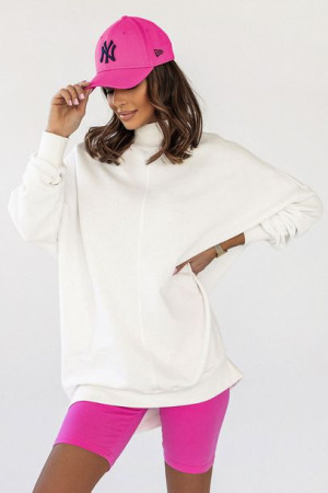 Śmietankowa bluza Simple ze stójką i przeszyciami M/L