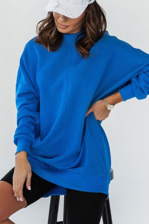 Niebieska bluza Simple ze stójką i przeszyciami XS/S