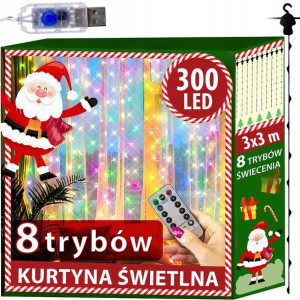 Kurtyna świetlna 3x3m SOPLE 300LED lampki pilot