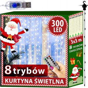 Kurtyna świetlna 3x3m SOPLE 300LED lampki pilot
