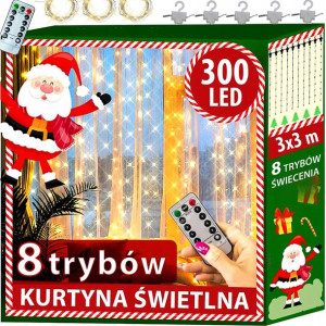Kurtyna świetlna 3x3m SOPLE 300LED lampki pilot