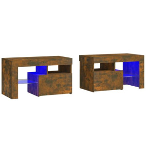 Szafki nocne z LED, 2 szt., przydymiony dąb, 70x36,5x 40 cm