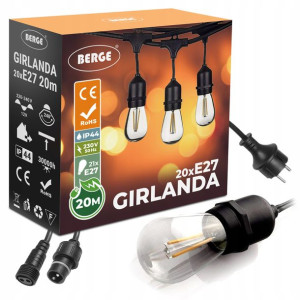 Girlanda ogrodowa świetlna 20m+21x Żarówka Led 1W