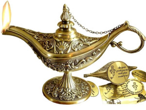 Złota lampa Alladyna z Dżinem wielki kaganek olejowy