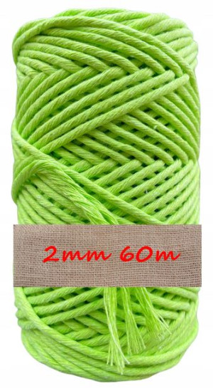 Sznurek Bawełniany Do Makramy Limonka 2mm 60m