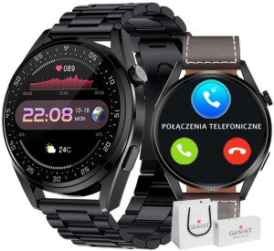 Smartwatch Giewont Gw450-3 Czarny + Pasek Brązowy Skórzany