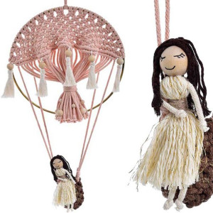 Makrama Balon Z Dziewczynką 50 Cm Dekoracja Zawieszka Na Ścianę