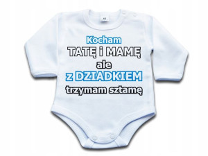Z dziadkiem trzyma sztamę body niemowlęce - 80 dł