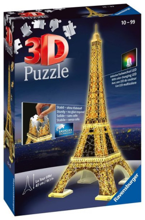 Ravensburger Puzzle 3D Budynki nocą: Wieża Eiffla 216 elementów 12579