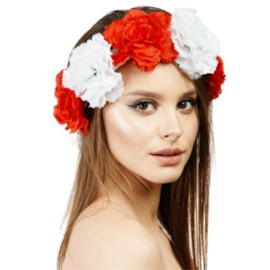 Wianek opaska Polska kwiaty biało czerwone