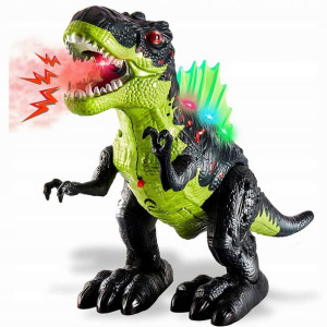 Wielki Dinozaur Rex Chodzi Ryczy Świeci Zieje Parą