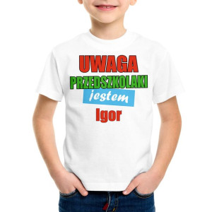 Uwaga przedszkolaki jestem (imię) koszulka - 1-2