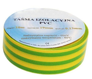 Mocna TAŚMA IZOLACYJNA PCV 10m żółto-zielona