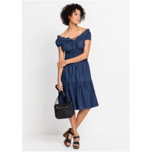 Bonprix Jeansowa Sukienka Falbany Carmen Odkryte Ramiona 42-44 904597