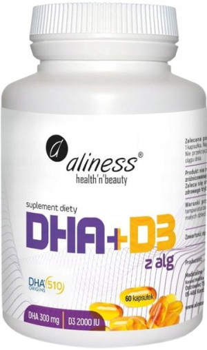 ALINESS Omega DHA 300mg Z ALG olej + WITAMINA D3