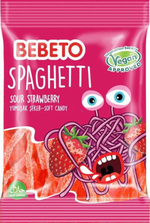 Bebeto Kwaśne żelki Spaghetti o smaku truskawkowym 80 g