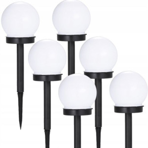 Lampki Solarne 6x Ogrodowe Led Kula 10cm Wbijane