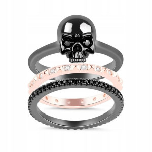 GNOCE -Pierścionek Bicolor Stackable Skull Set r 5
