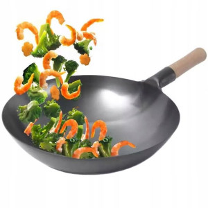 Patelnia Wok 25 Cm Ręcznie Kuta Głęboka Solidna Xj3564