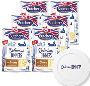 BUTCHER'S Delicious Dinners z dziczyzną kawałki w galaretce 6x400g (kot) +