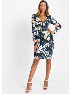 Bonprix Ołówkowa Sukienka Kwiaty Kopertowy Dekolt Bodycon 48-50 929887