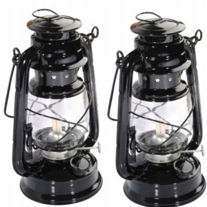 Lampa Naftowa Duża Czarna Lampy Naftowe 24cm 2szt