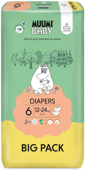 MUUMI Pieluszki Ekologiczne 6 12-24kg 54szt Big Pack