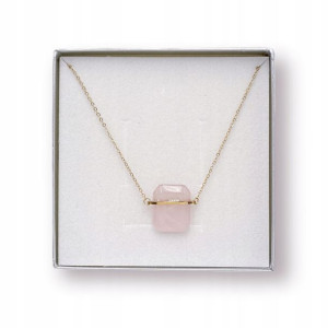 Złoty Naszyjnik Celebrytka Kamień Kwadrat Stal