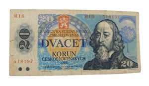 Stary Banknot kolekcjonerski Czechosłowacja 20 koron 1988