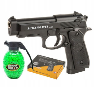 Pistolet Metalowy Na Kulki C18 Beretta + Granat 800
