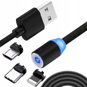 Kabel Magnetyczny 3w1 Do Iphone Micro Usb Typ-c 1m