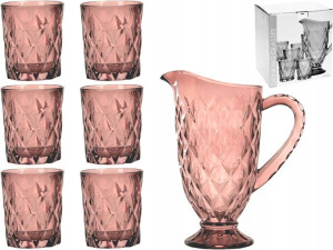 SZKLANY ZESTAW Dzbanek 1L + 6 Szklanek 250ml PINK
