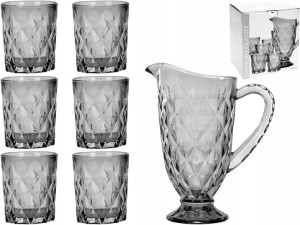 SZKLANY ZESTAW Dzbanek 1L + 6 Szklanek 250ml GREY