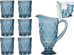 SZKLANY ZESTAW Dzbanek 1L + 6 Szklanek 250ml BLUE