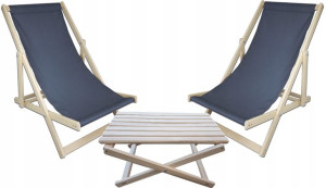 2 Leżaki plażowe drewniane + stolik kawowy