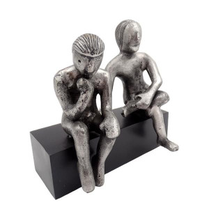 Bliźnięta - Figurka Dekoracyjna Metalowa Na Drewnianej Podstawie