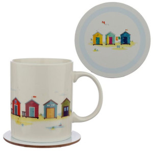 Kubek Porcelanowy Plaża + Podstawka Korkowa