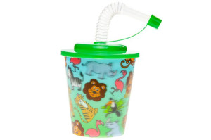 Kubek Plastikowy Z Rurką I Wieczkiem - Dzikie Zwierzęta 3D