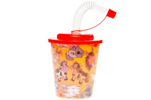 Kubek Plastikowy Z Rurką I Wieczkiem - Wiejskie Zwierzęta 3D