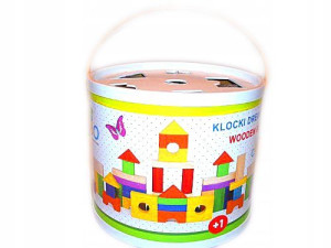 Drewniane Kolorowe Klocki 100el. W Wiaderku
