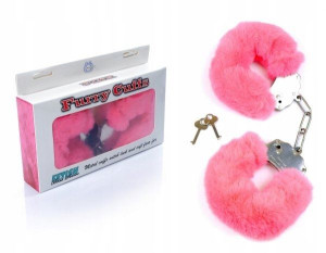 Różowe solidne KAJDANKI z grubym futerkiem Furry