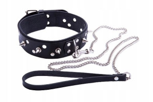 Obroża z kolcami i smyczą GRAS - Whips Collection