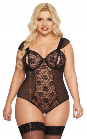 BODY DORA czarne z otwartym krokiem 2XL Plus Size