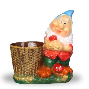 Doniczka ceramiczna krasnal z koszykiem figurka