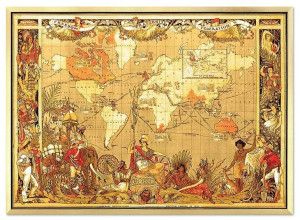 Obraz z Mapą Świata płótno w ramie 64x84cm
