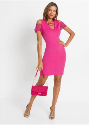 Bonprix Krótka Sukienka Mini Cold Shoulder Siateczka Strapsy 36-38 911370