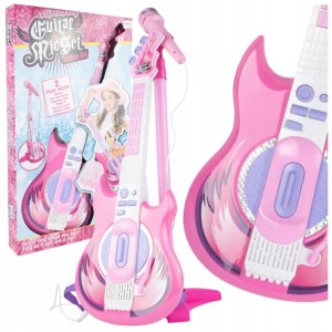 Gitara Rockowa Dzieci Gra Melodie Mikrofon Statyw