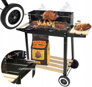 Grill Ogrodowy Rożen Półki Kółka Regulowany Ruszt